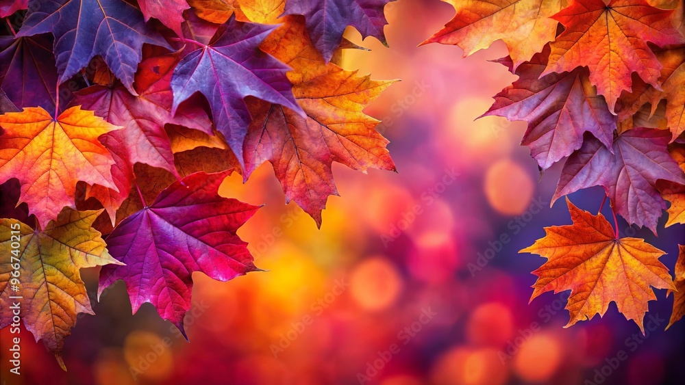 Close up of vibrant autumn leaves in red, orange, and purple hues Close up of vibrant autumn leaves in red, orange, and purple hues