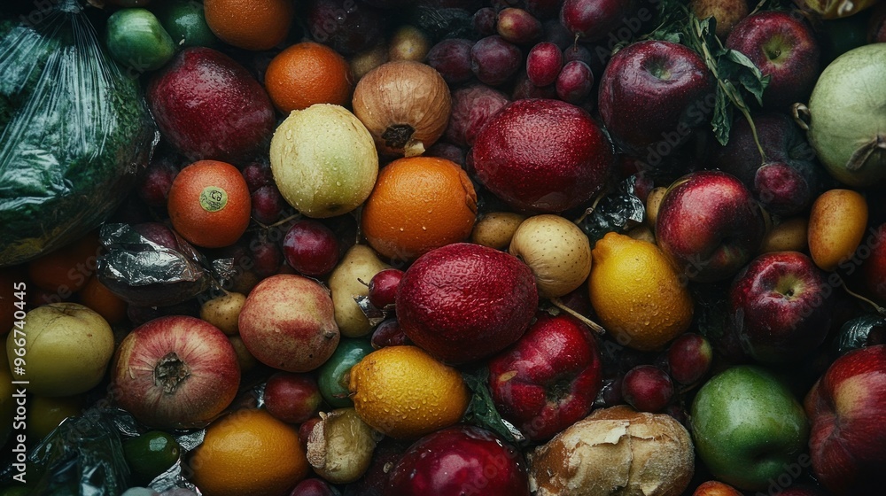 A Close-Up of Fresh Fruit and Vegetables in a Market Basket A Close-Up of Fresh Fruit and Vegetables in a Market Basket