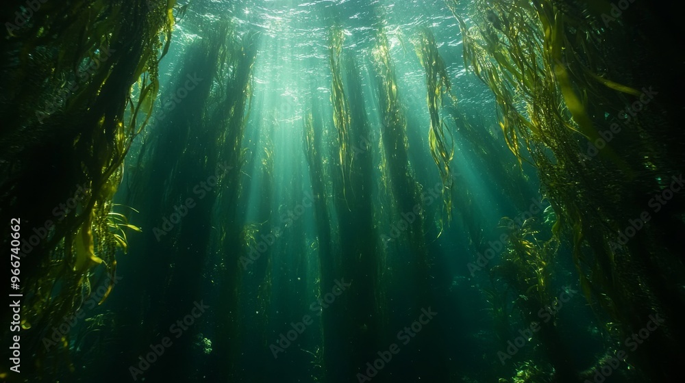Sunbeams Illuminate Underwater Kelp Forest Sunbeams Illuminate Underwater Kelp Forest