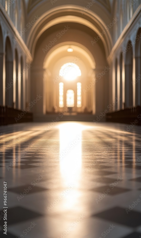 Fototapeta premium Sunlit Grand Hall with Checkered Floor