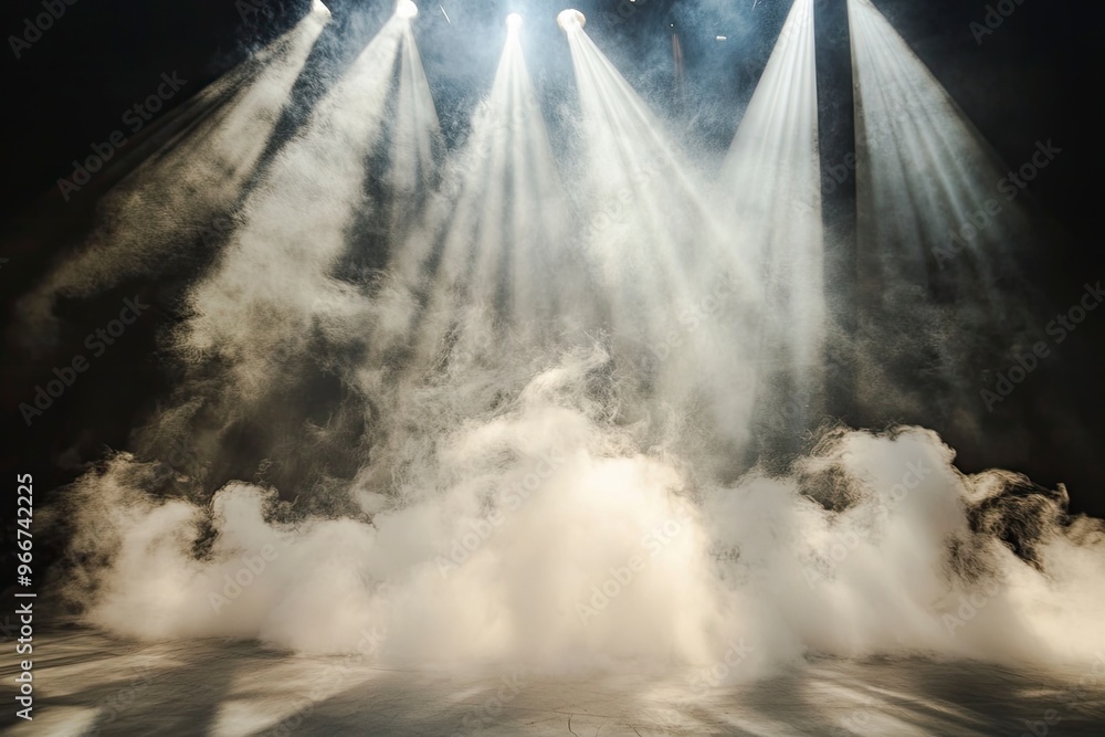 White smoke or fog flowing across the floor creates a mysterious and ethereal atmosphere. This effect is perfect for enhancing the ambiance of theatrical productions, photo shoots, or special, ai White smoke or fog flowing across the floor creates a mysterious and ethereal atmosphere. This effect is perfect for enhancing the ambiance of theatrical productions, photo shoots, or special, ai