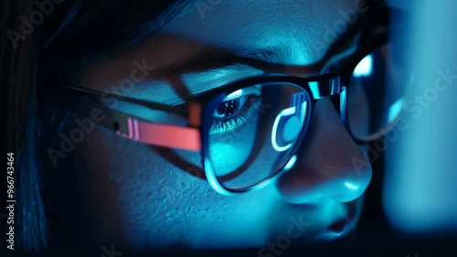 Wallpaper Mural Engaged individual focused on a computer screen illuminated by soft blue light during a late-night session Torontodigital.ca