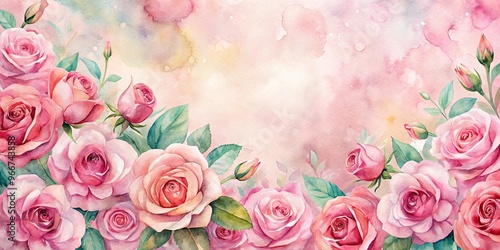 Watercolor background with beautiful pink roses, perfect for romantic designs and backgrounds