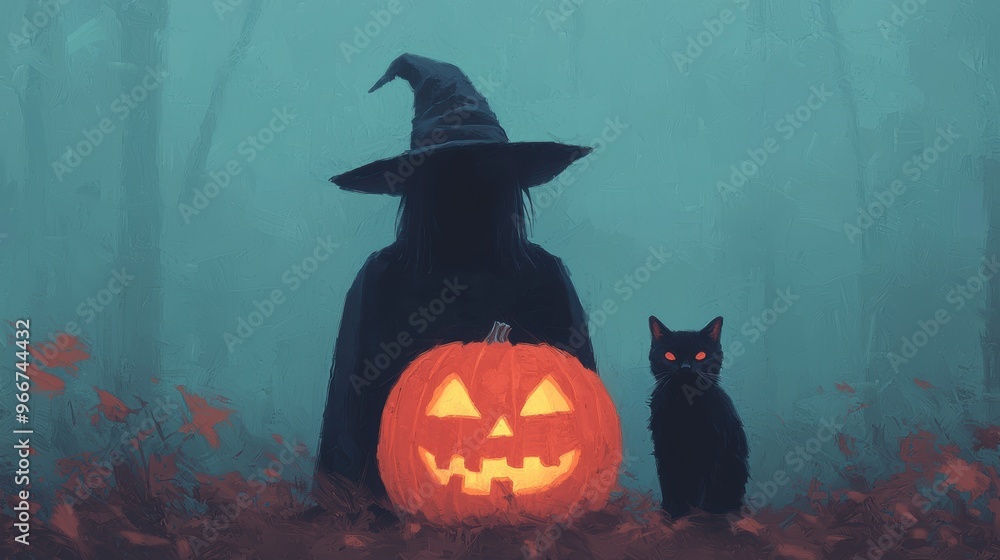 Witch and Cat in the Fog Witch and Cat in the Fog