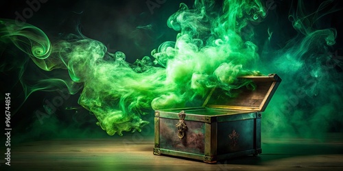 Mysterious Pandora's box releasing green smoke, symbolizing mystery and temptation