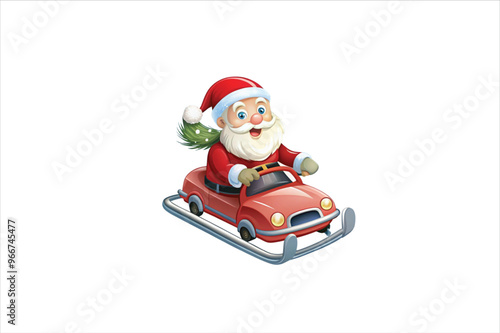  Red christmas sleigh with santa claus vector illustration.