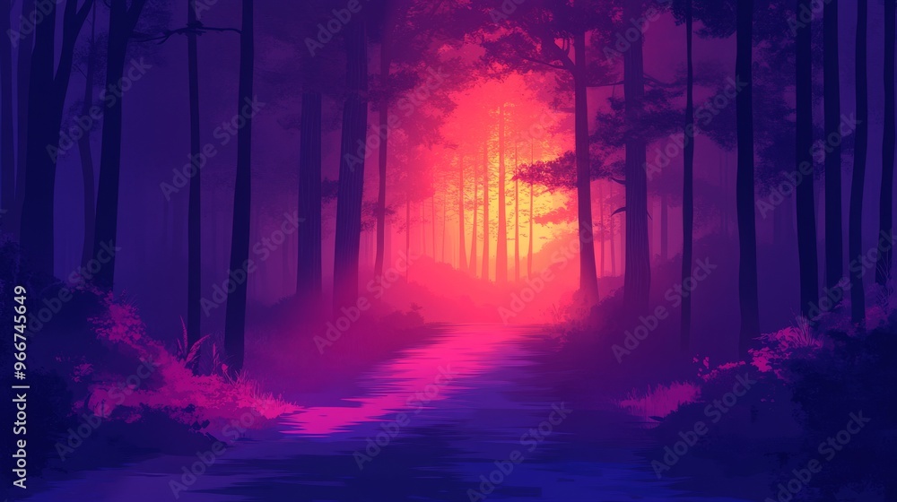 A Stream of Light Illuminates a Forest Path at Dusk A Stream of Light Illuminates a Forest Path at Dusk