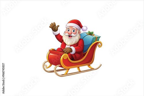  Red christmas sleigh with santa claus vector illustration.