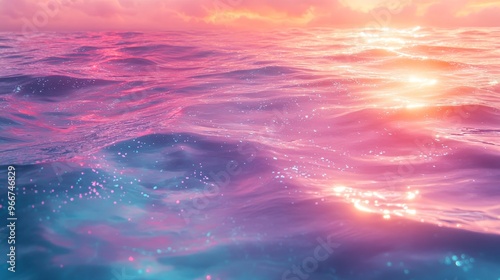 Pink and Blue Ocean Water with Sun Glare