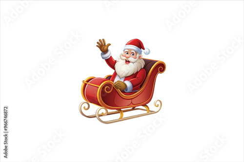  Red christmas sleigh with santa claus vector illustration.