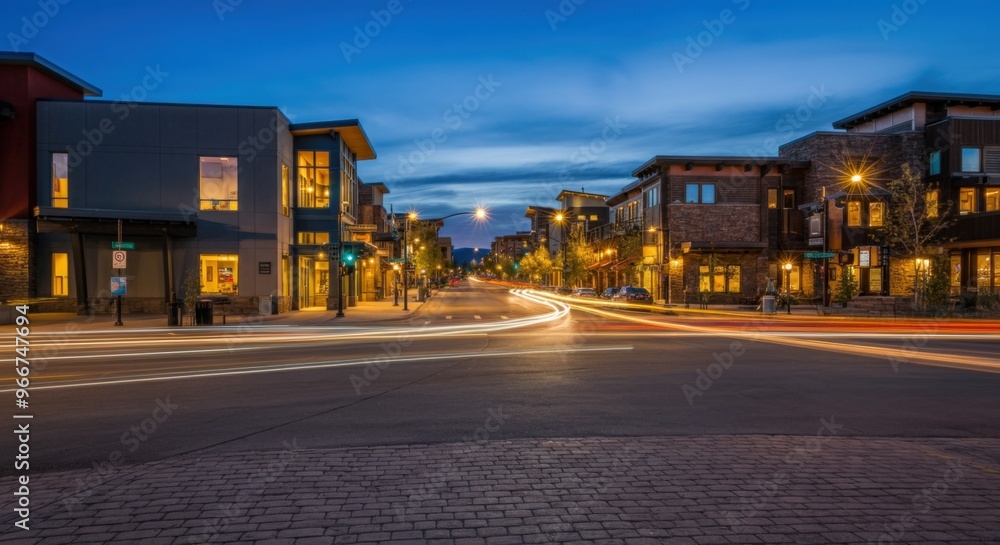 City Street with Brick Pavement at Night City Street with Brick Pavement at Night