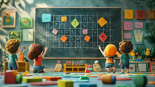 A playful cartoon math clas...
