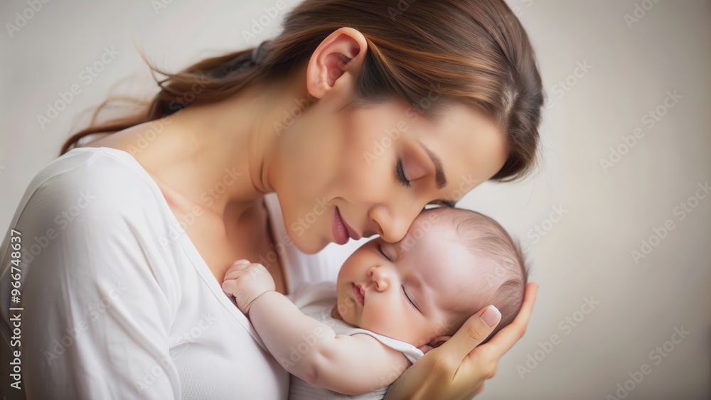 Loving mother soothing her baby to sleep in a gentle embrace, motherhood, caring, affection, bonding, tenderness, comfort Loving mother soothing her baby to sleep in a gentle embrace, motherhood, caring, affection, bonding, tenderness, comfort