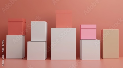 Branding Design Mockup: Product Packaging Boxes on Polished Display Stand with Realistic Textures and Copy Space for Text Mock-up