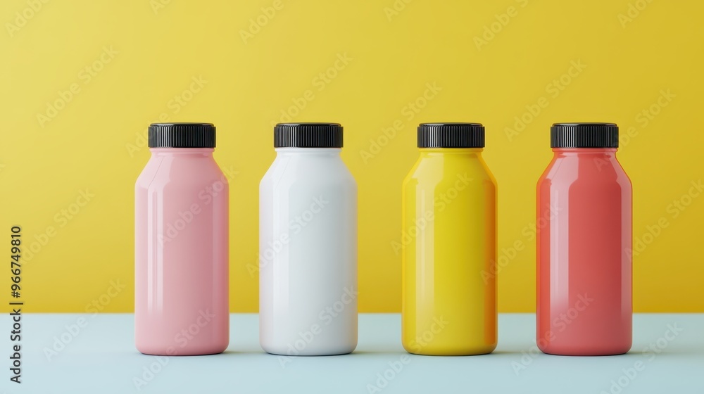 Dynamic Sports Drink Packaging Mockups on Display with Branding Design Elements and Copy Space for Text Dynamic Sports Drink Packaging Mockups on Display with Branding Design Elements and Copy Space for Text