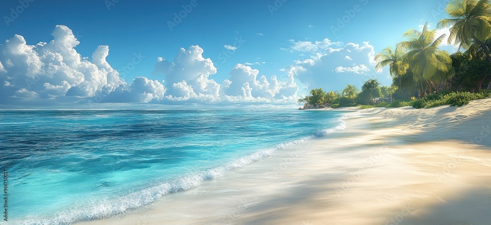 Tropical Paradise Beach with Palm Trees and Turquoise Water Tropical Paradise Beach with Palm Trees and Turquoise Water