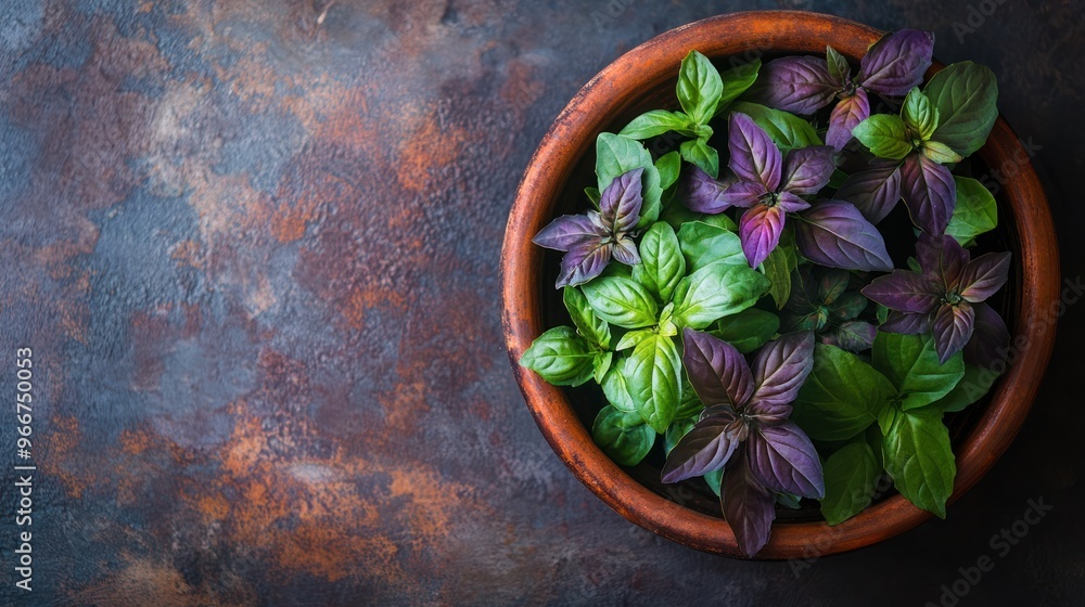 Fresh Basil in a Clay Bowl Fresh Basil in a Clay Bowl