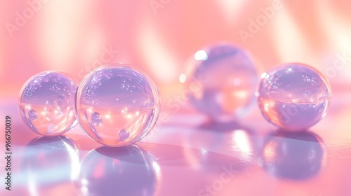 Three Glass Spheres Reflecting a Pink and Purple Gradient