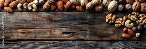 Mixed Variety of Nuts on a Wooden Surface