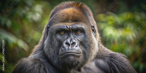 Majestic gorilla staring directly at the camera, wildlife, animal, gorilla, staring, eyes, intense, powerful, nature, majestic