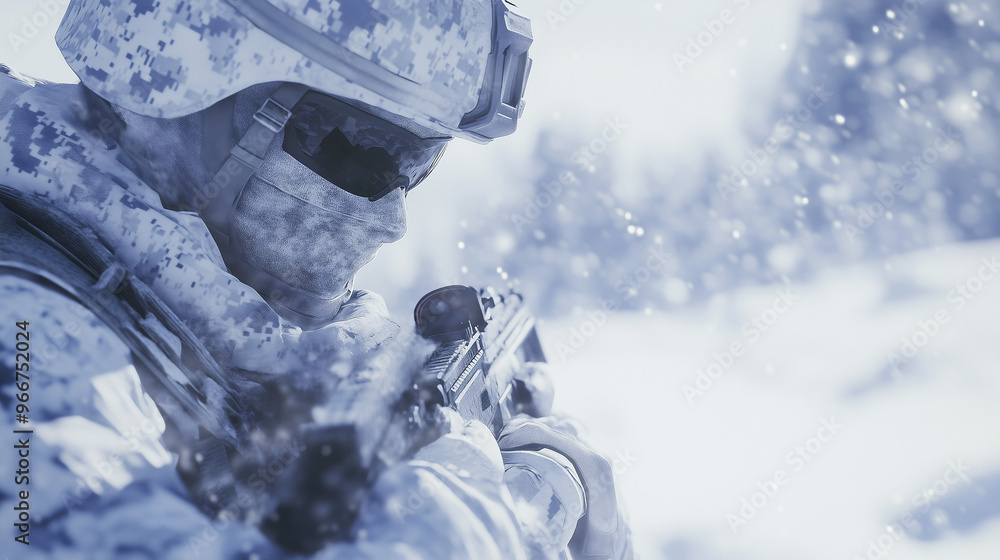 Armed Soldier in Snow Camouflage Aiming Rifle During Snowstorm
Armed Soldier in Snow Camouflage Aiming Rifle During Snowstorm