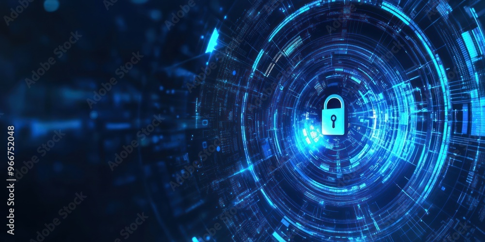 Digital Security System with Glowing Blue Lock Icon Digital Security System with Glowing Blue Lock Icon