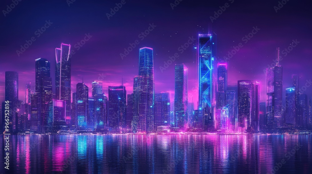 Fototapeta premium urban architecture, cityscape with space and neon light effect