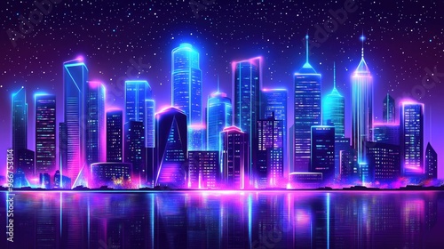 urban architecture, cityscape with space and neon light effect
