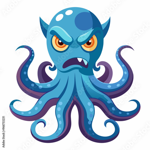 funny octopus vector cartoon, fantasy octopus character crazy ocean octopus