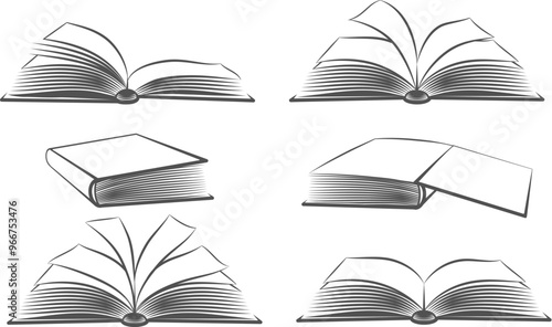 Opened and closed books engraving