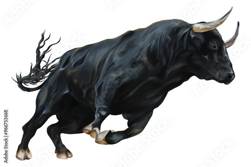 Watercolor painting of Black bull isolated on transparent background. photo