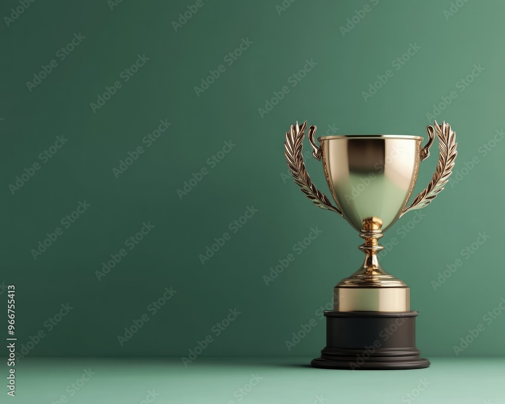 Shiny gold trophy on a green background, symbolizing achievement and victory in competitions or awards. Shiny gold trophy on a green background, symbolizing achievement and victory in competitions or awards.