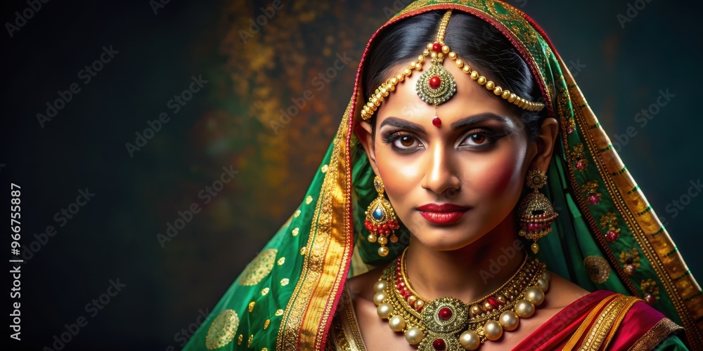 Traditional Indian woman in colorful saree and intricate jewelry , Indian, traditional, culture, saree, jewelry