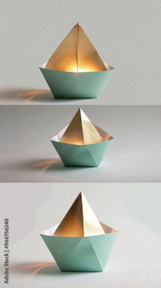 Green and Gold Paper Boat with Light. Green and Gold Paper Boat with Light.