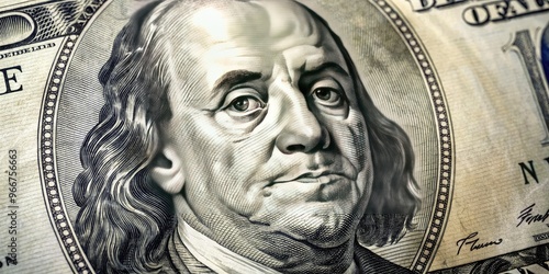 A crisp uncirculated $100 bill issued in 2006, featuring a portrait of a Founding Father, laid flat on a contrasting background with subtle shadows. photo