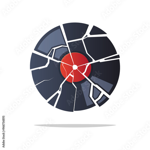 Broken vinyl record vector isolated on white background.
