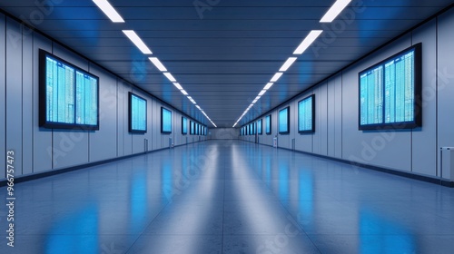 Futuristic Airport Terminal with Robotic Check-In Counters and Bioluminescent Flight Boards, Copy Space for Text