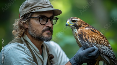 Man Holding a Red-tailed Hawk