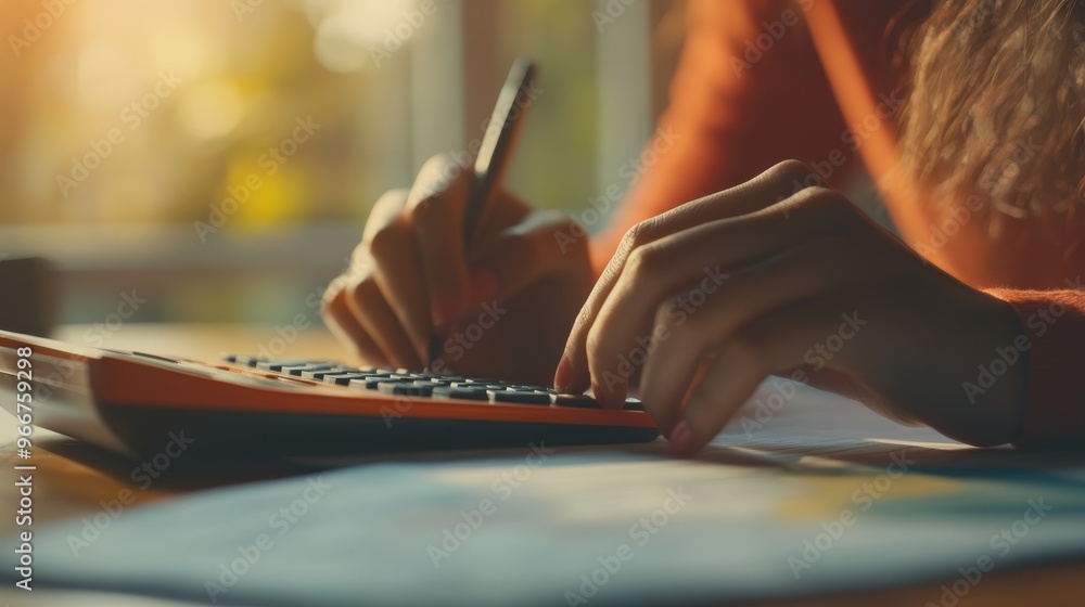 Close-up of a person using a calculator, reviewing financial documents, symbolizing financial planning and management. Close-up of a person using a calculator, reviewing financial documents, symbolizing financial planning and management.
