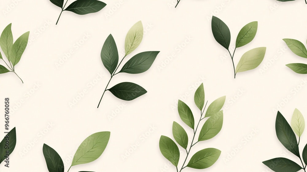 Green Leaves Pattern: A minimalist and elegant design featuring a repeating pattern of green leaves on a beige background, perfect for creating a serene and natural aesthetic. Green Leaves Pattern: A minimalist and elegant design featuring a repeating pattern of green leaves on a beige background, perfect for creating a serene and natural aesthetic.