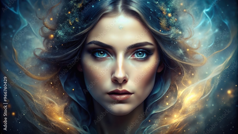 A mesmerizing ethereal gaze of a mystical woman , magical, enchanting, mystical, mysterious, surreal, fantasy