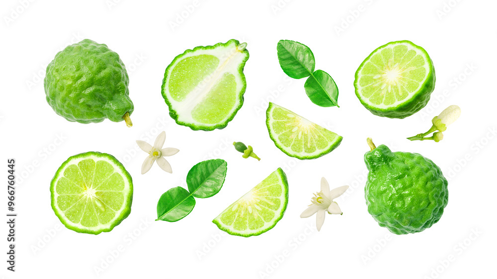 Group bergamot with slices bergamot and flower pattern isolated on white background , clipping path. Group bergamot with slices bergamot and flower pattern isolated on white background , clipping path.