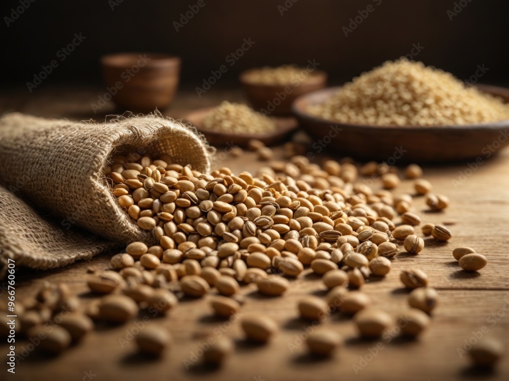 Obraz premium soybean seeds on wooden floor