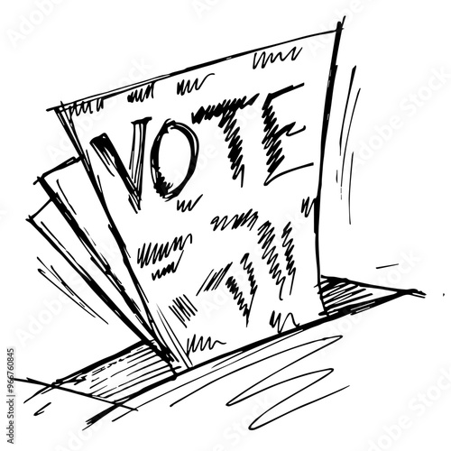 Vote, box and paper, illustration doodle