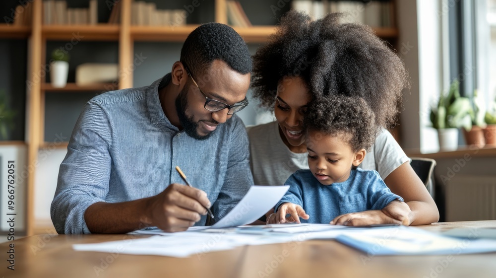 Parents opening a college savings account for their child, symbolizing planning for their child future education and financial security through thoughtful investment. Parents opening a college savings account for their child, symbolizing planning for their child future education and financial security through thoughtful investment.