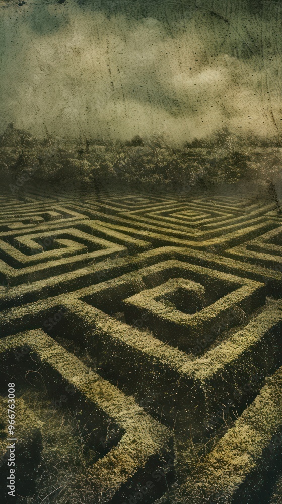 A Green Maze in a Foggy Landscape. A Green Maze in a Foggy Landscape.