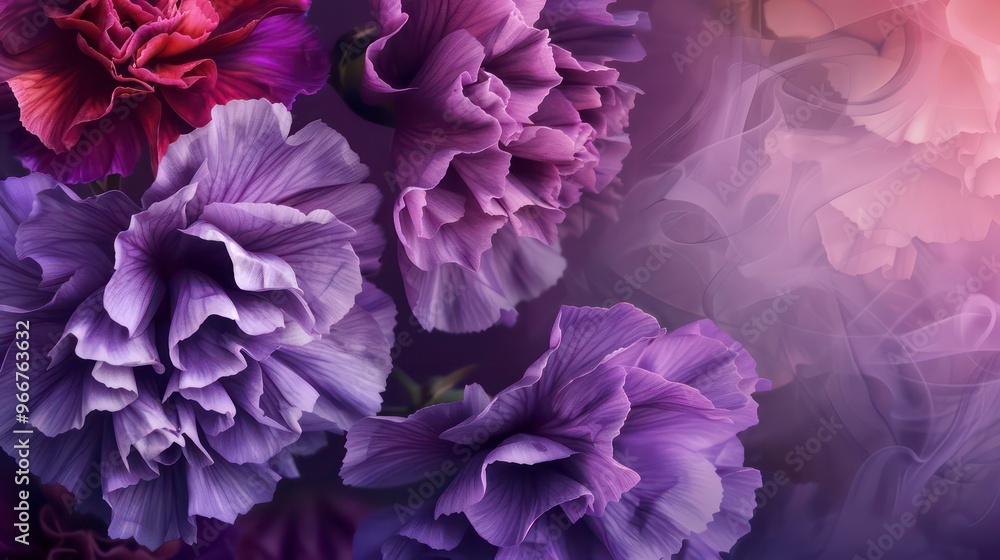 Obraz premium Closeup of purple carnations with soft, blurred background.