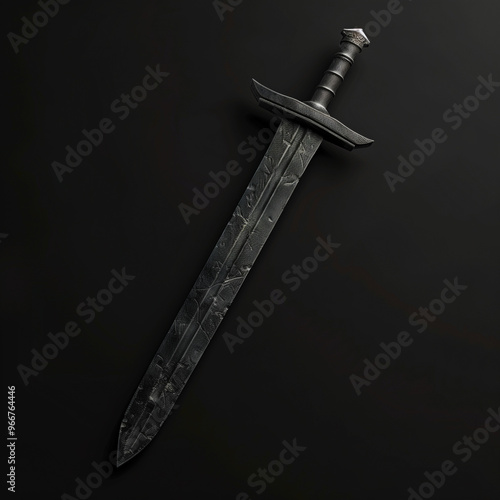 Heavy Broad Sword with Dark Blade and Robust Hilt 