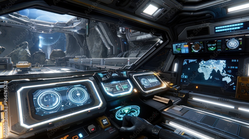 Futuristic Spaceship Cockpit with Earth Map. Futuristic Spaceship Cockpit with Earth Map.
