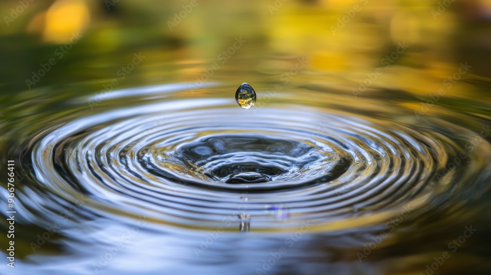 Droplet falling into water with ripples, nature tranquility concept Droplet falling into water with ripples, nature tranquility concept